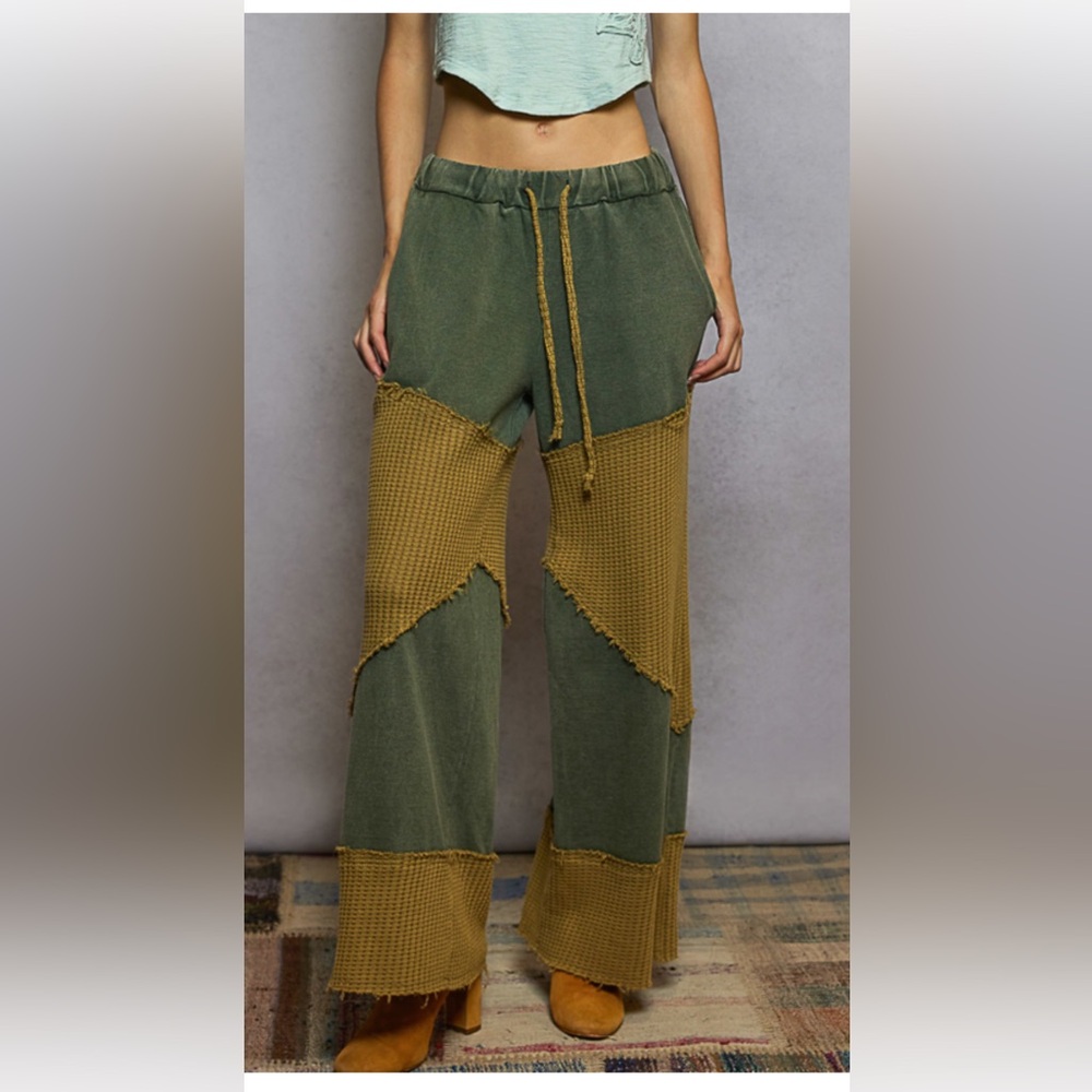 POL  French Terry & thermal forest Green and Tan Women's Pants